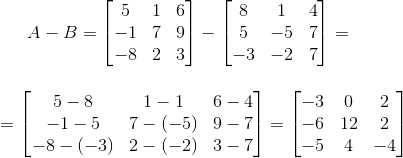 Вычитание матриц - пример решения